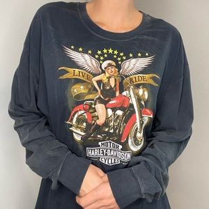 Black Vintage Classic Harley Davidson Long Sleeve T Shirt Size XLarge